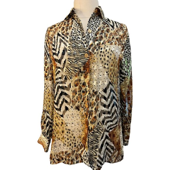 Vintage long button down animal print blouse - Picture 1 of 6